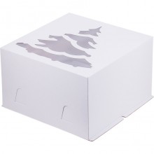 Короб картонный 300х300х190 белый с окном "Елка"
